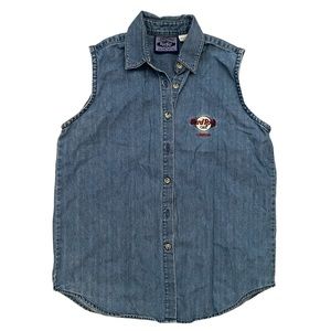 Vintage Hard Rock Cafe London Embroidered Denim Vest